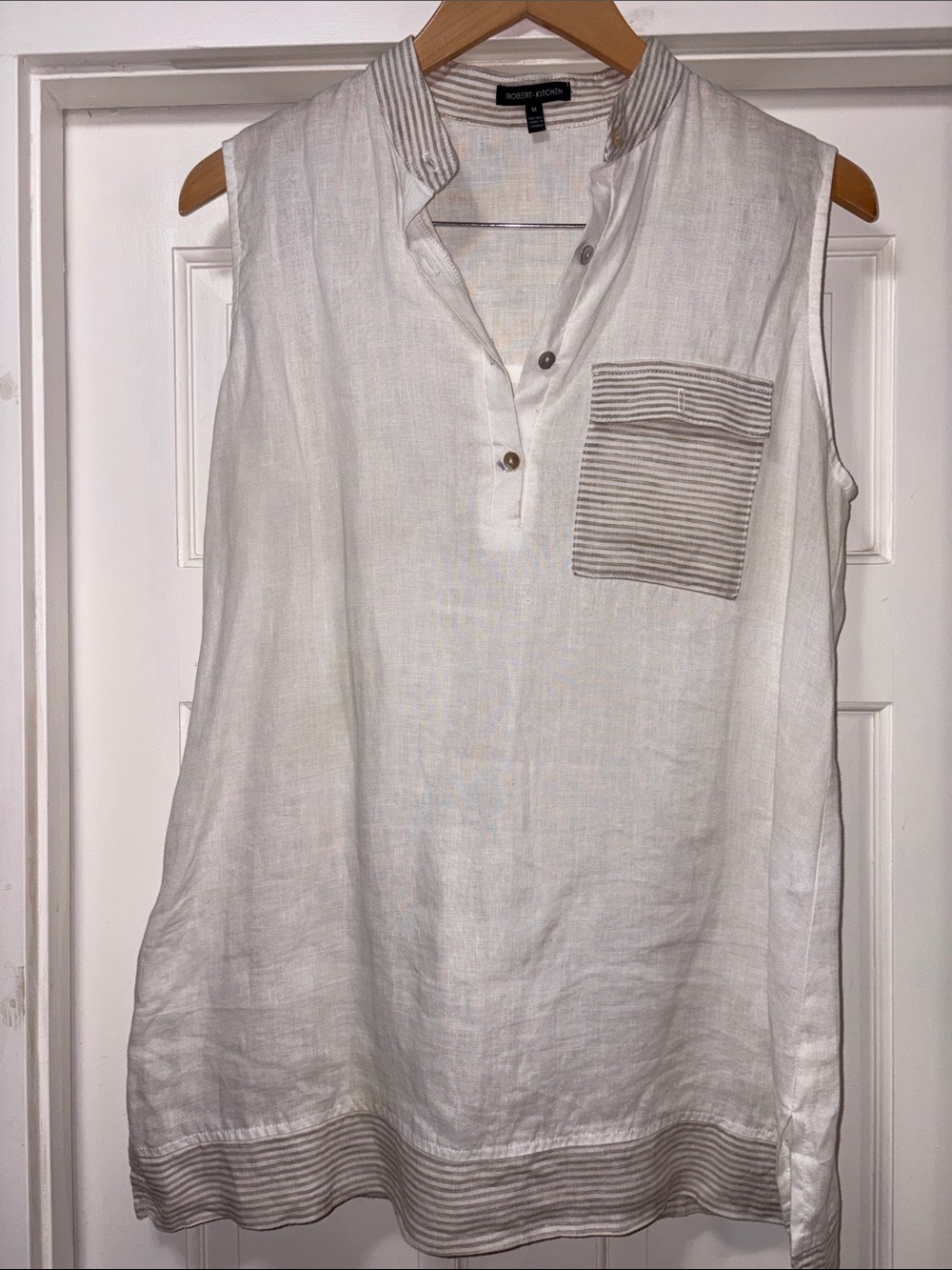Robert Kitchen White Sleeveless Linen Top